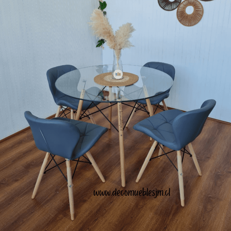 Comedor Mariposa Eames con Mesa de Vidrio 80cm y 100cm