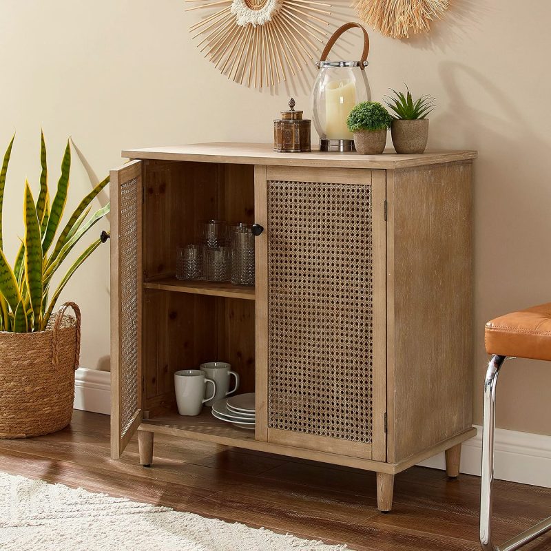 Cómoda 2 Puertas con Rattan - Madera Clara - Imagen 2