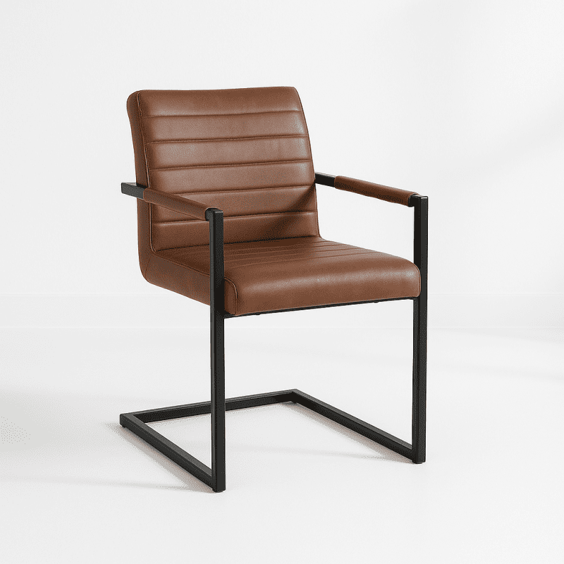 Silla Industrial de Cuero Sintético Marrón con Base Metálica – Café