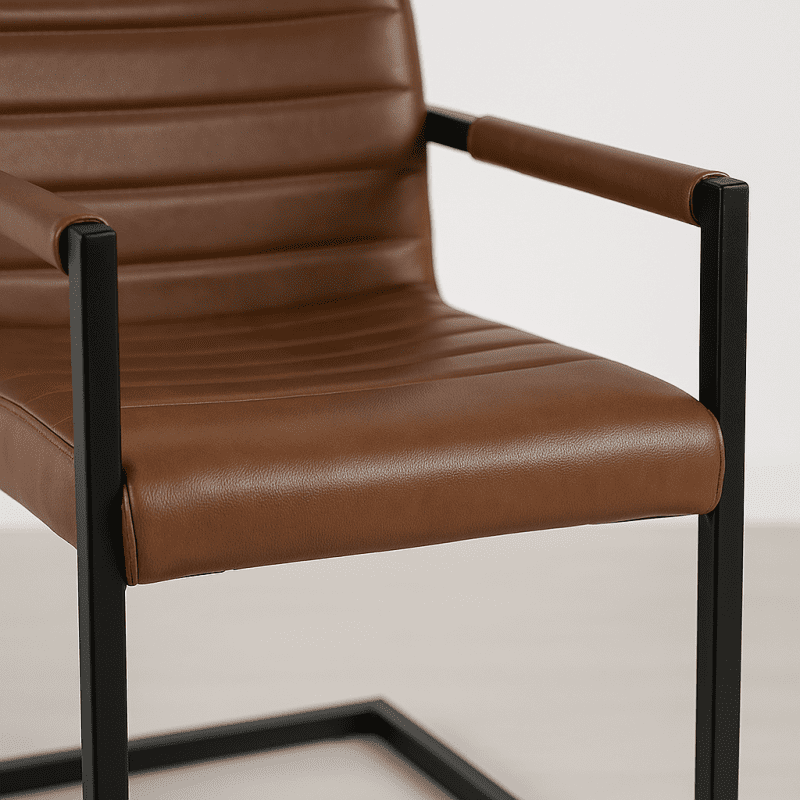 Silla Industrial de Cuero Sintético Marrón con Base Metálica – Café - Imagen 3