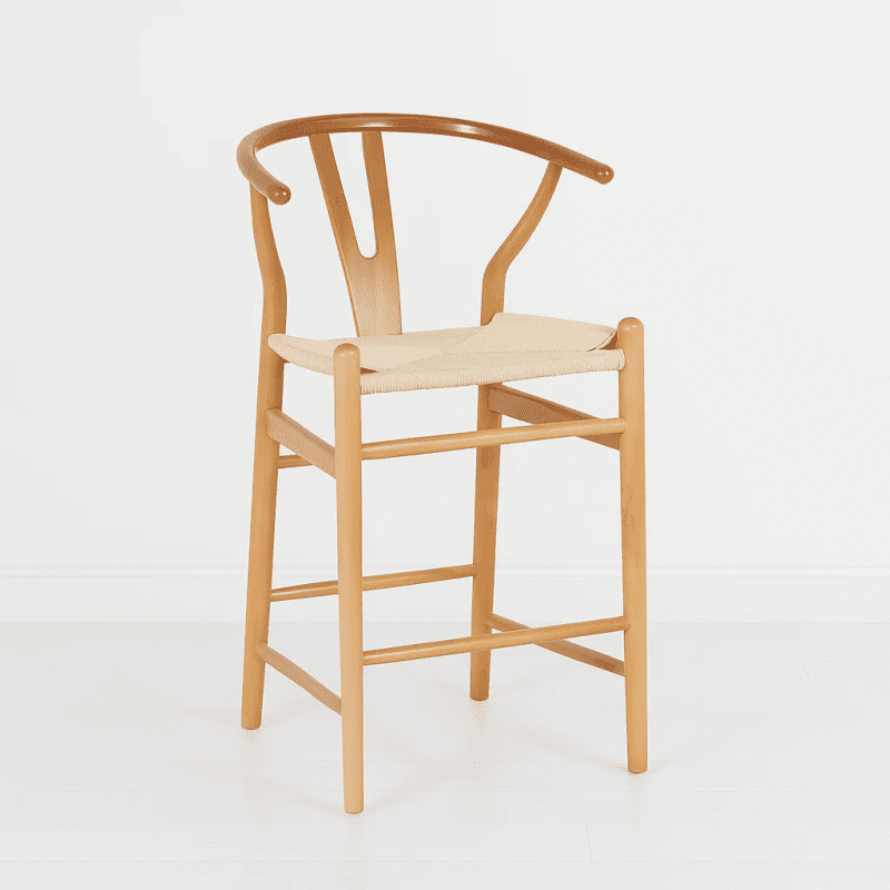 Taburete Wishbone Madera y Hilo de Cuerda - Natural